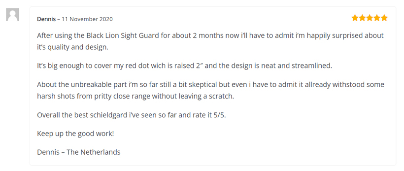 Blacklion Sight Guards customer appreciating the quality and functionality of our guards