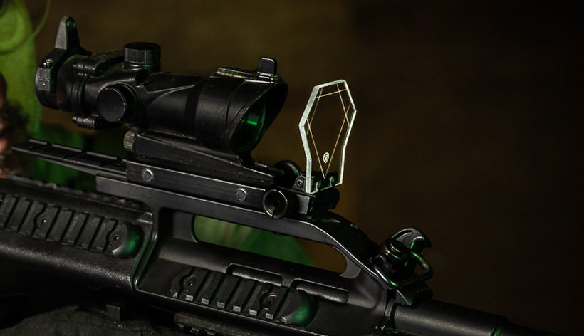 diamond shaped sight protector covering optic